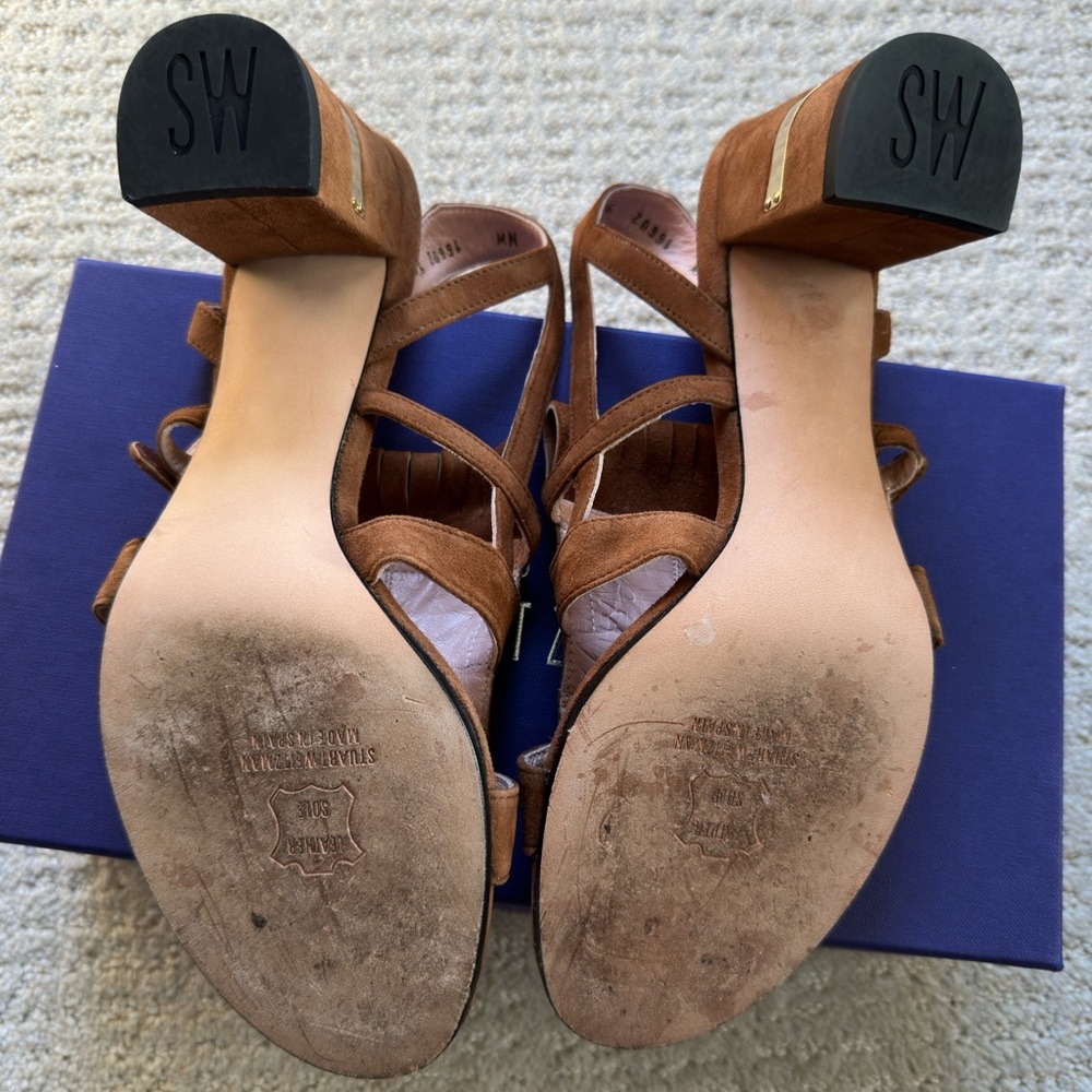 Stuart Weitzman Brown Suede Fandangos Block Heel Sandal - Picture 7 of 12